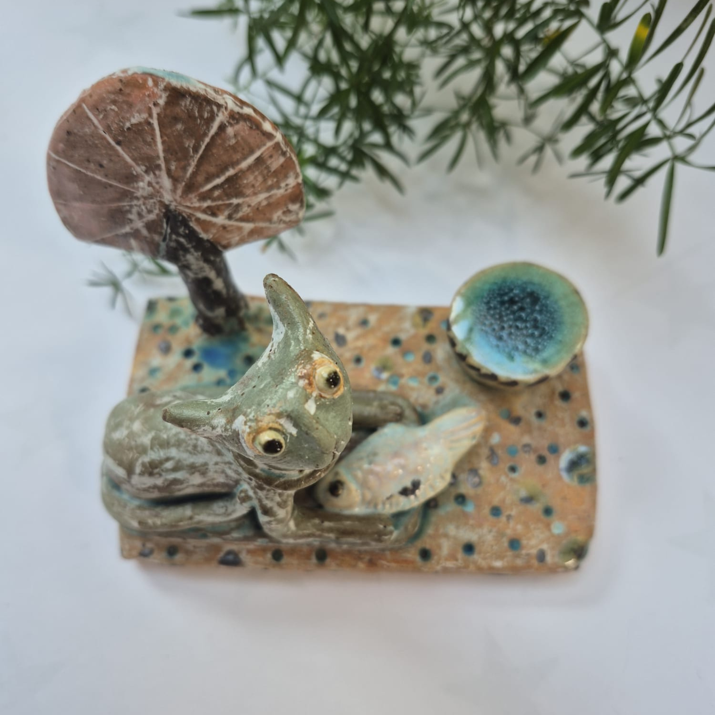 Shelagh Spear Cat with Fish, Tree and Water SS222