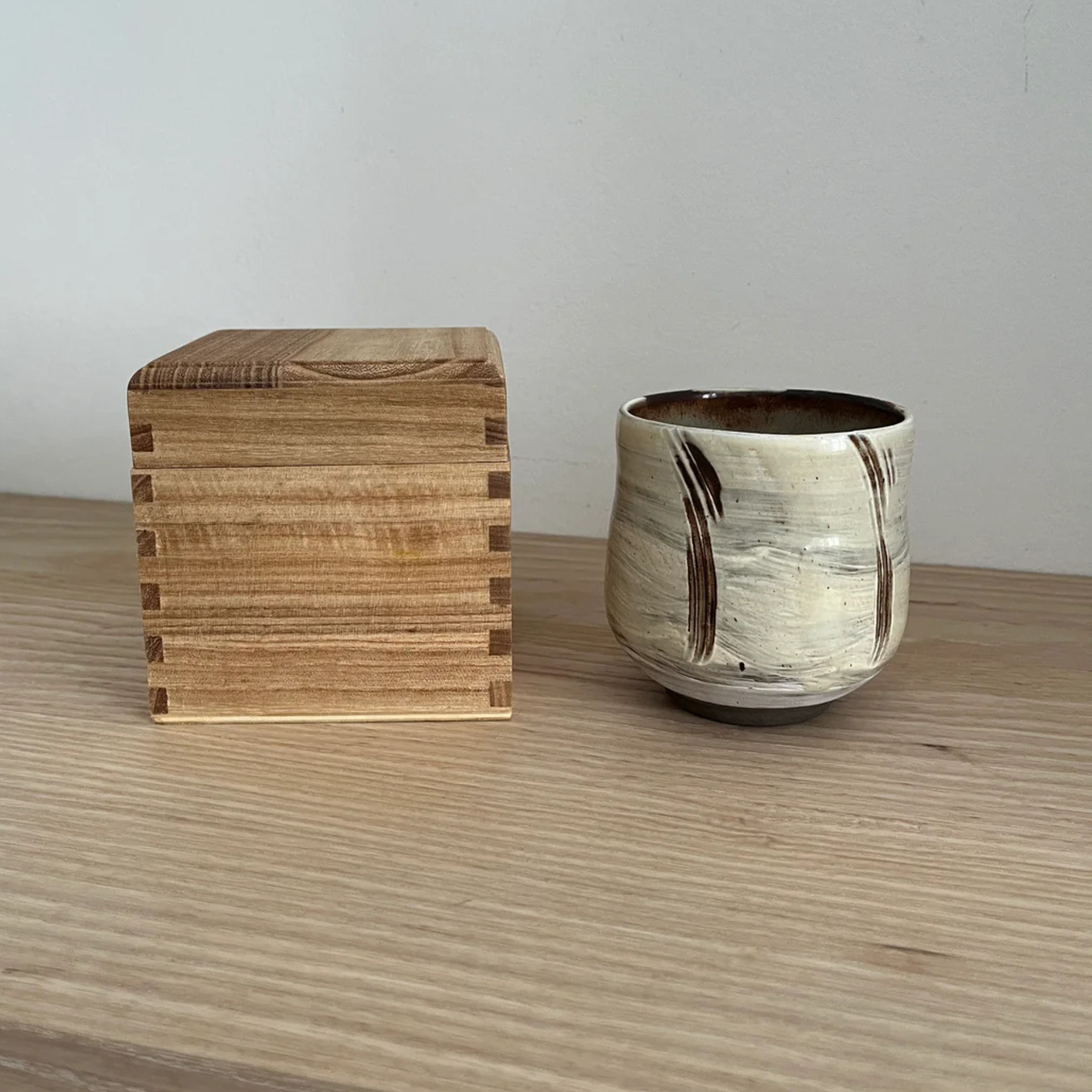 Ray Toms Boxed Black Clay Yunomi WIth Porcelain Slip Glaze
