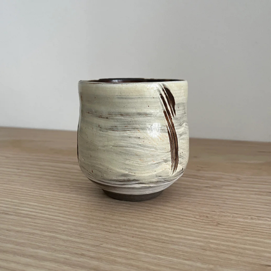 Ray Toms Boxed Black Clay Yunomi WIth Porcelain Slip Glaze