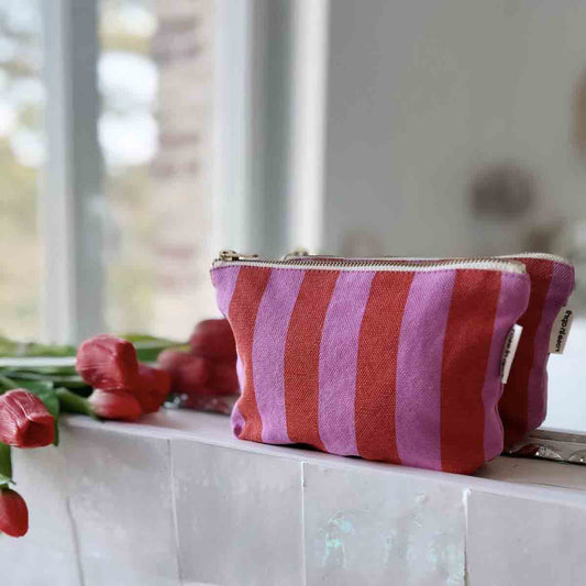 Sofia Pouch Bag - Tomato & Orchid Stripes