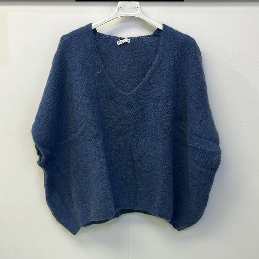 Drop Shoulder Mohair Blend Tank Top - Denim Blue