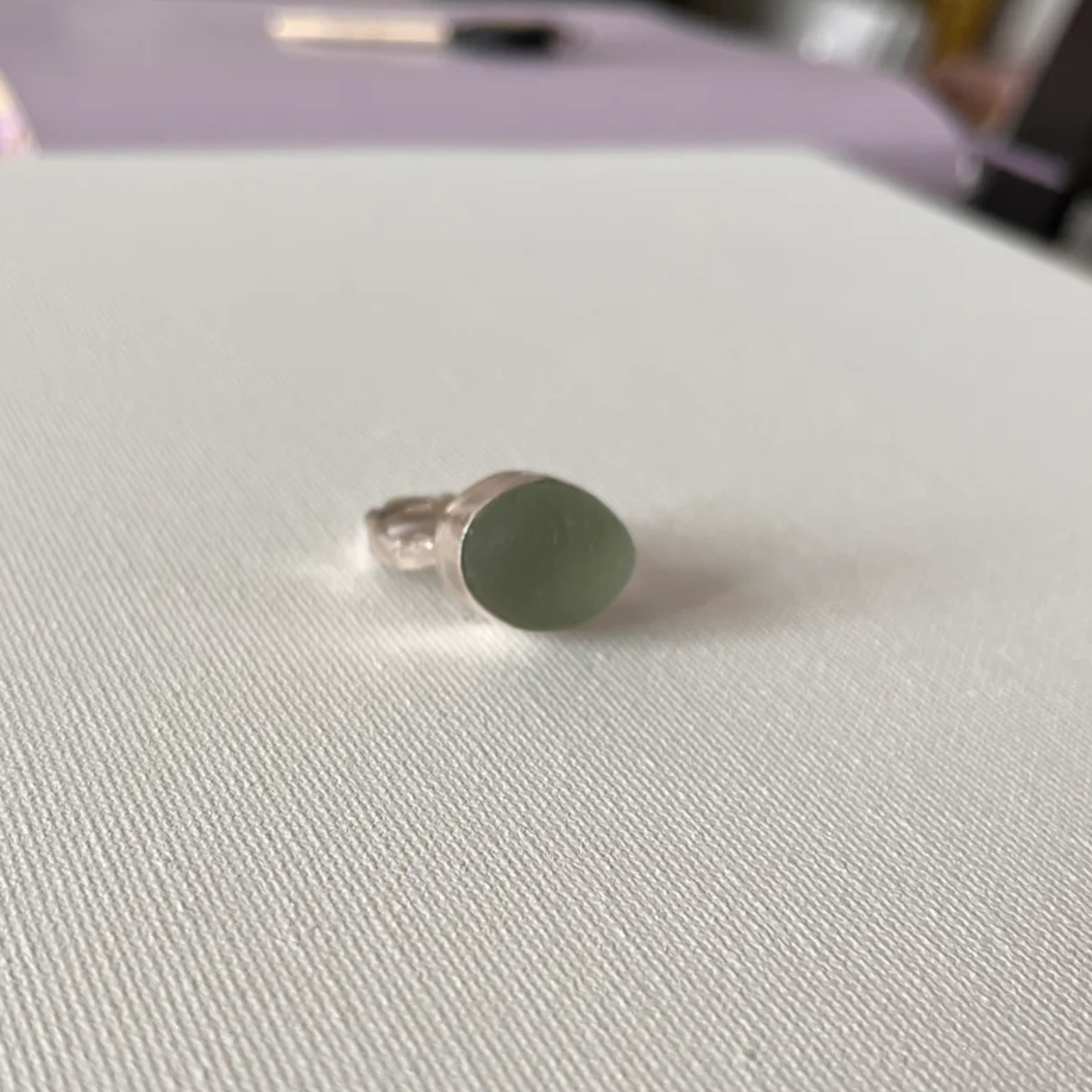 Sarah Drew Eco Silver Ring - Seafoam Green Seaglass