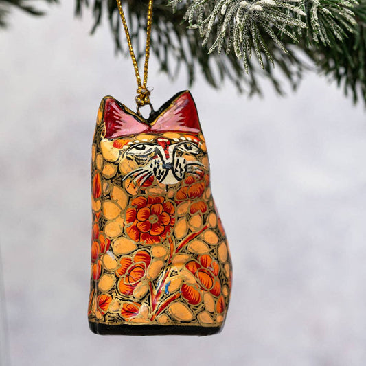 Floral Cat Hanging Decoration - Peach