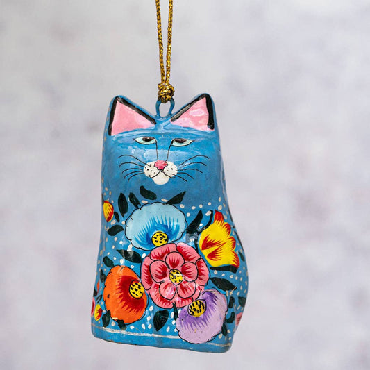 Floral Cat Hanging Decoration - Blue