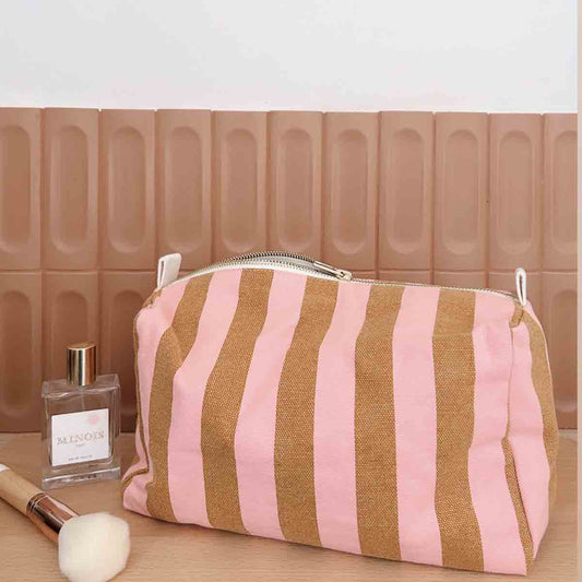 Vic Wash Bag - Strawberry & Caramel Stripes