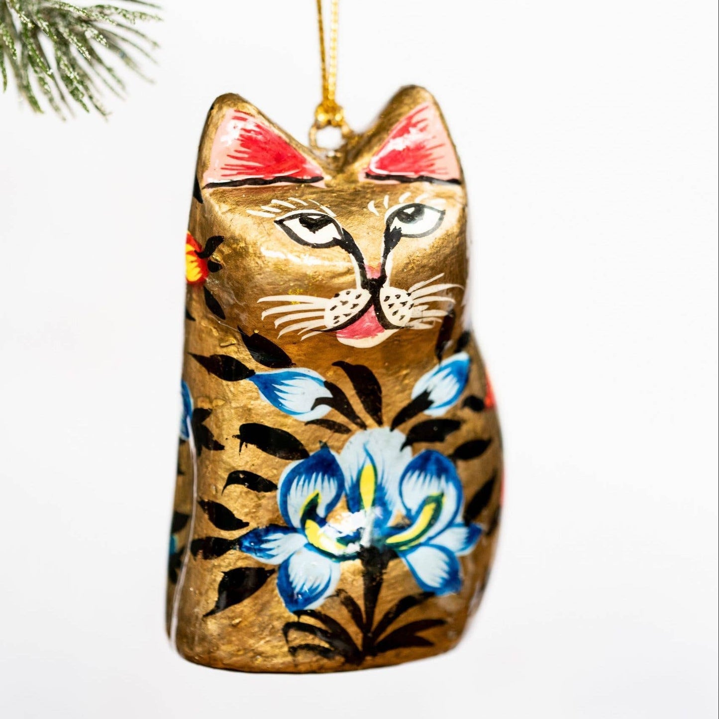Floral Cat Hanging Decoration - Gold