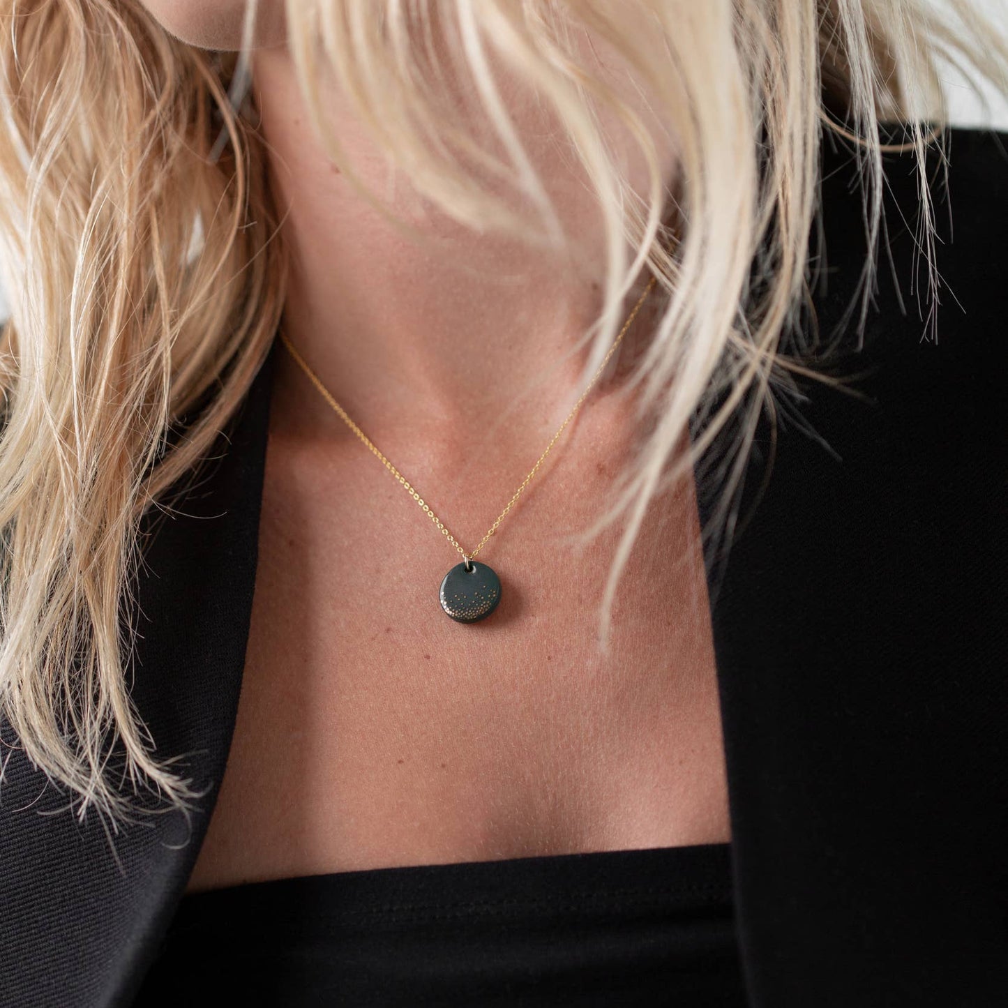 One & Eight Porcelain Mist Necklace - Forest Green & Gold