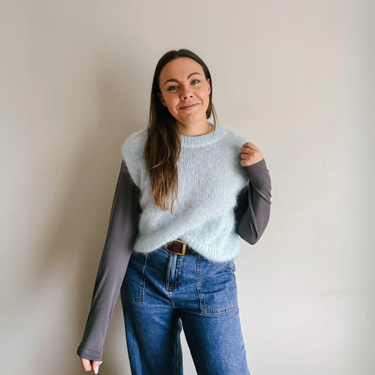 Monika Mohair Blend Crewneck Vest Top - Light Blue