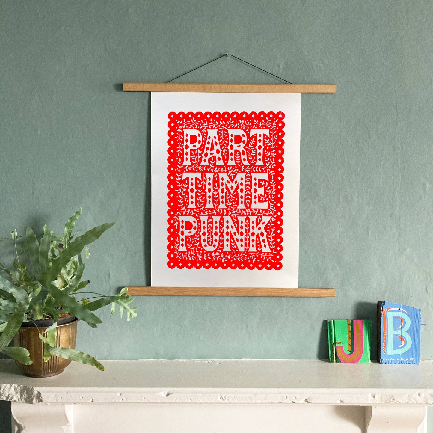 Pressed and Folded Linocut Print - Part Time Punk