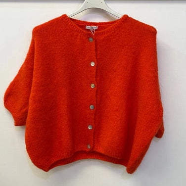 Cropped Sleeve Mohair Cardigan - Orange