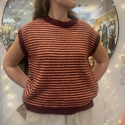 Alma Striped Vest - Burgundy