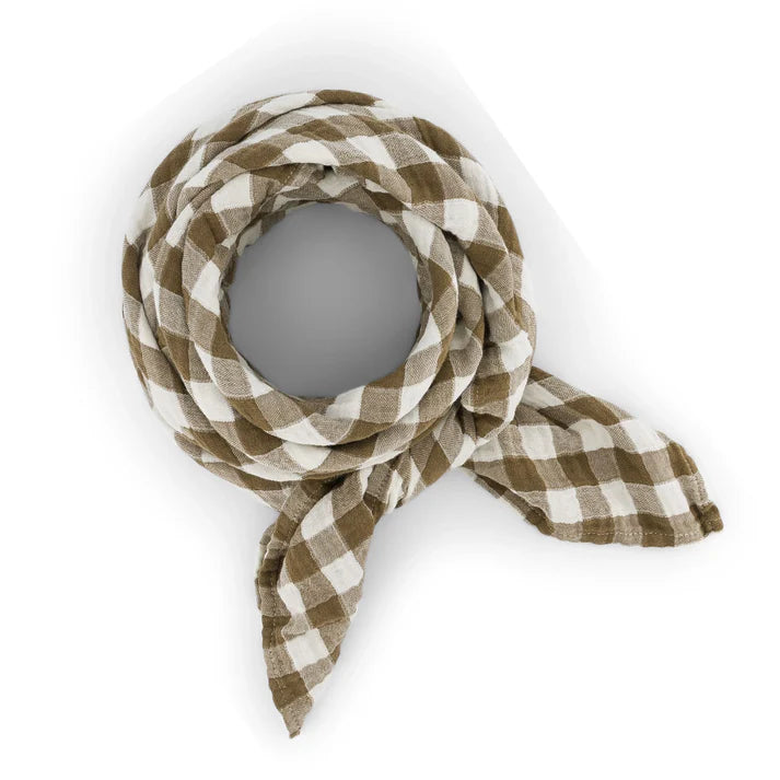Square Scarf - Khaki Gingham Check