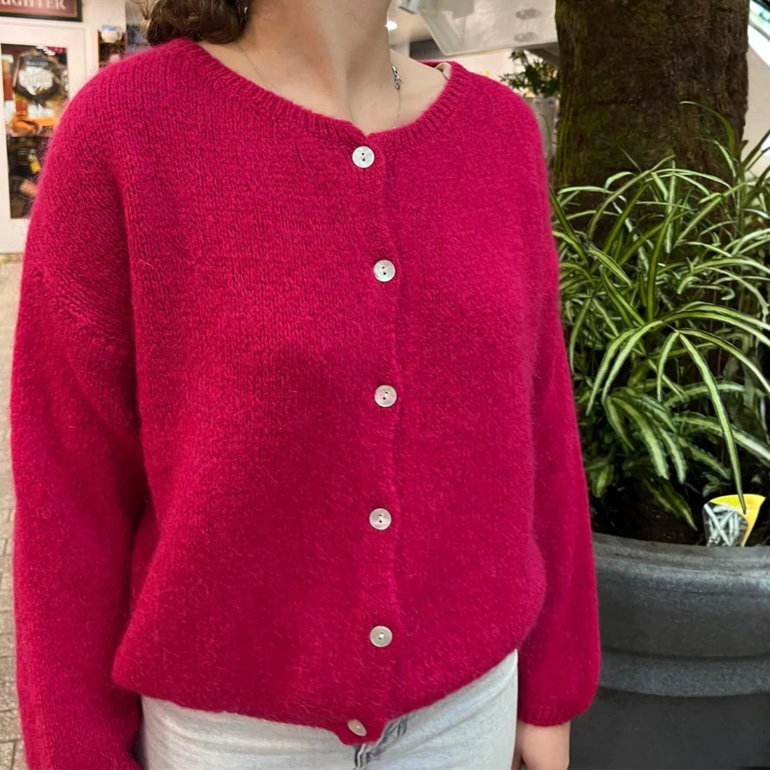 Button Through Mohair Cardigan - Cerise
