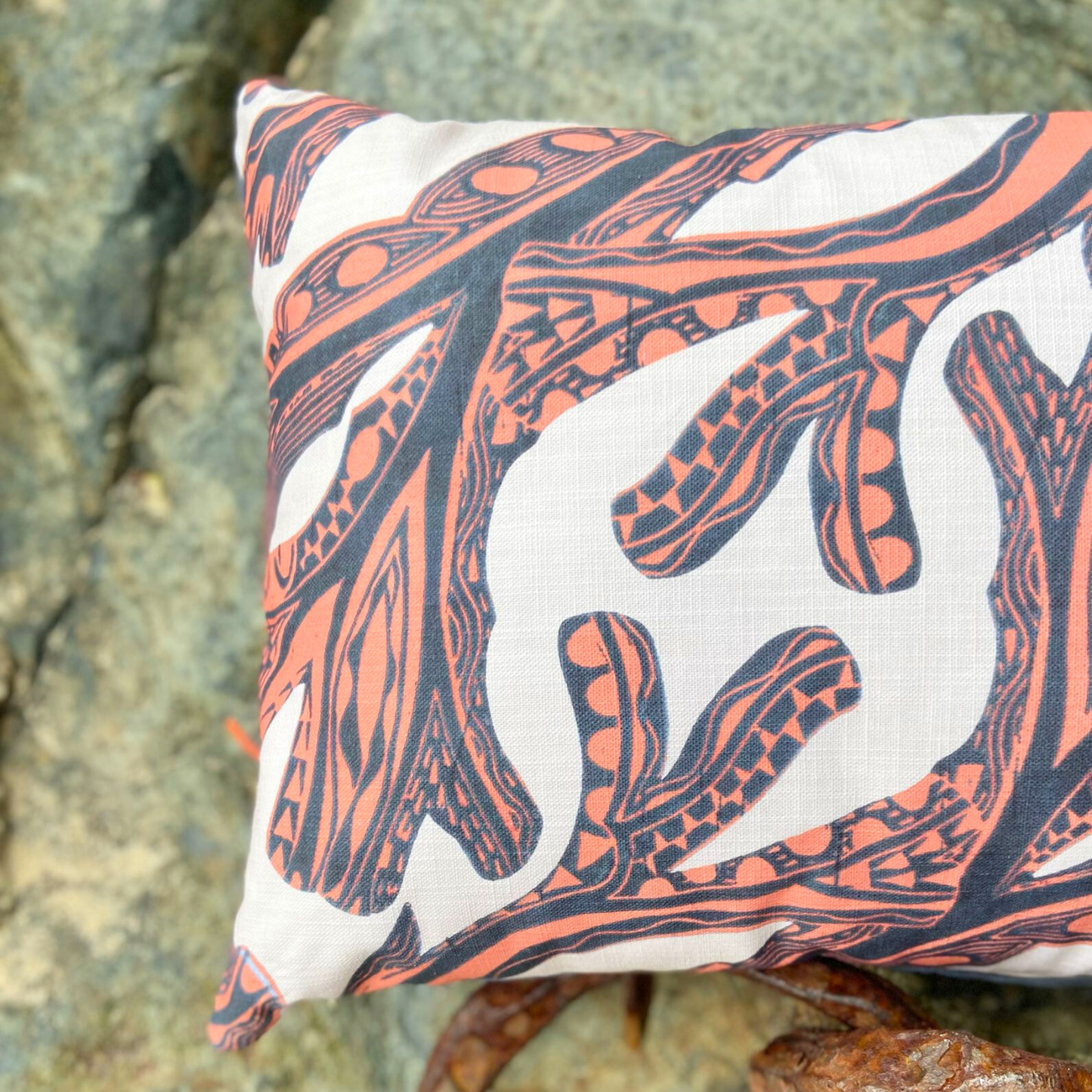 Seaweed Print Cushion - Coral