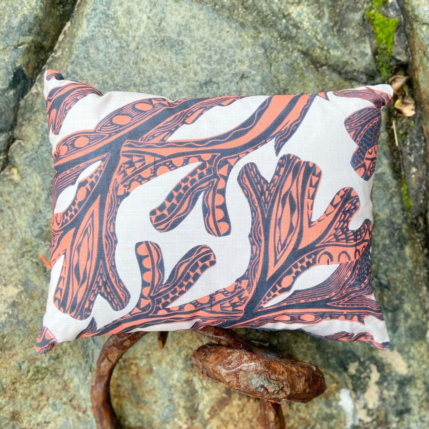 Seaweed Print Cushion - Coral