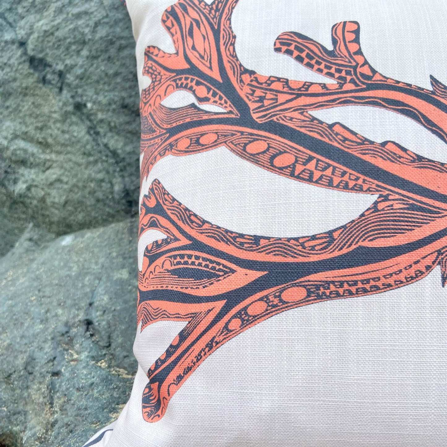 Seaweed Print Cushion - Coral