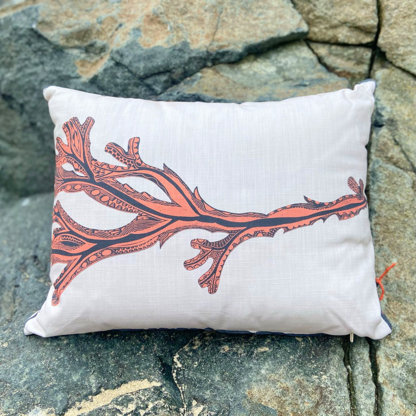 Seaweed Print Cushion - Coral