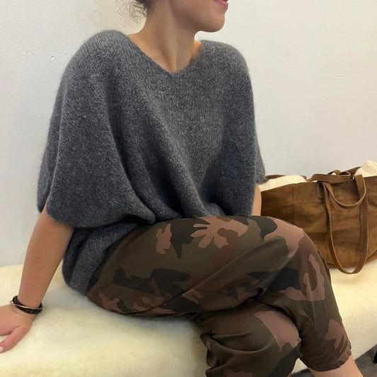 Drop Shoulder Mohair Blend Tank Top - Charcoal