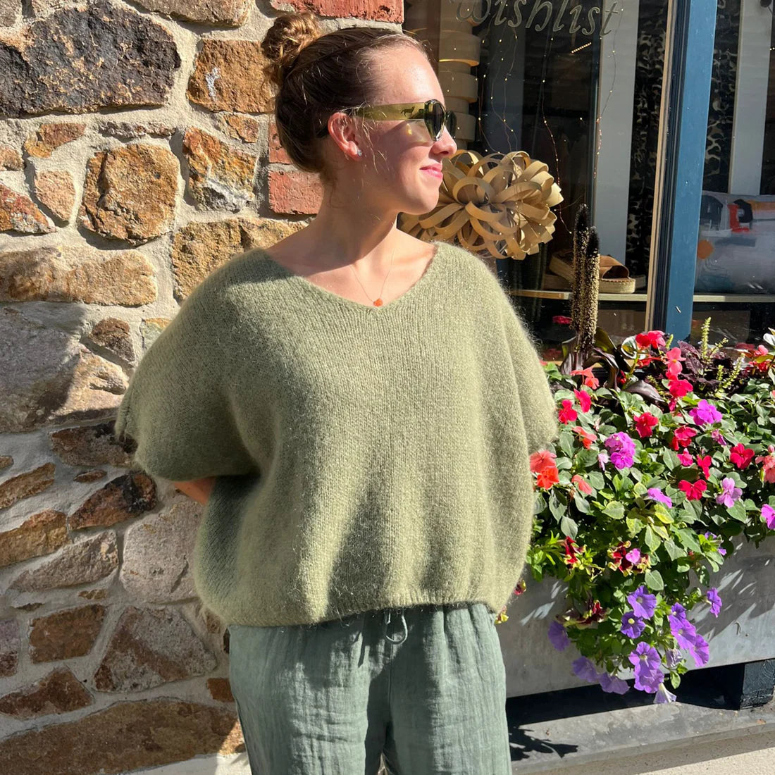 Mohair Drop Shoulder Tank Top - Pale Khaki