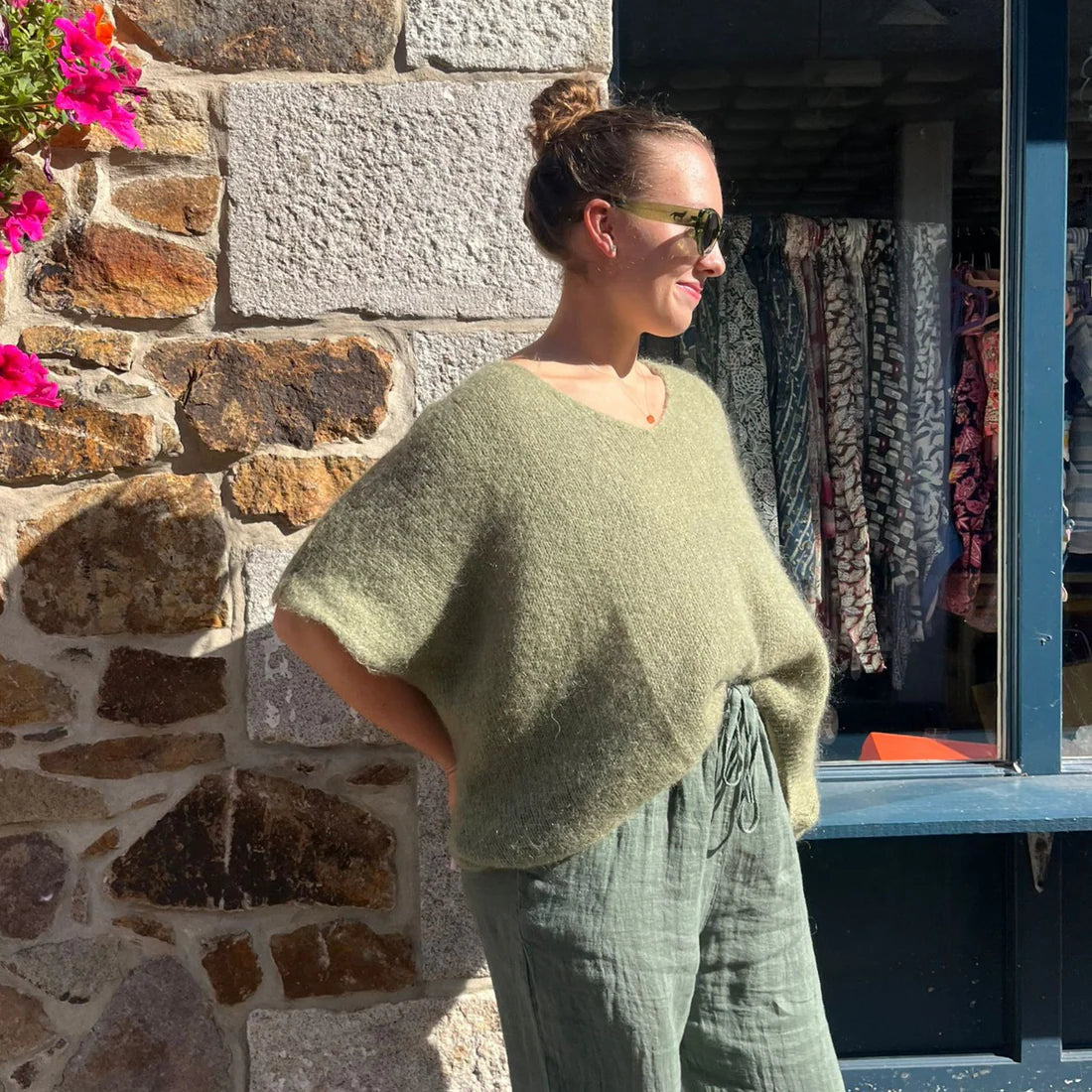 Mohair Drop Shoulder Tank Top - Pale Khaki