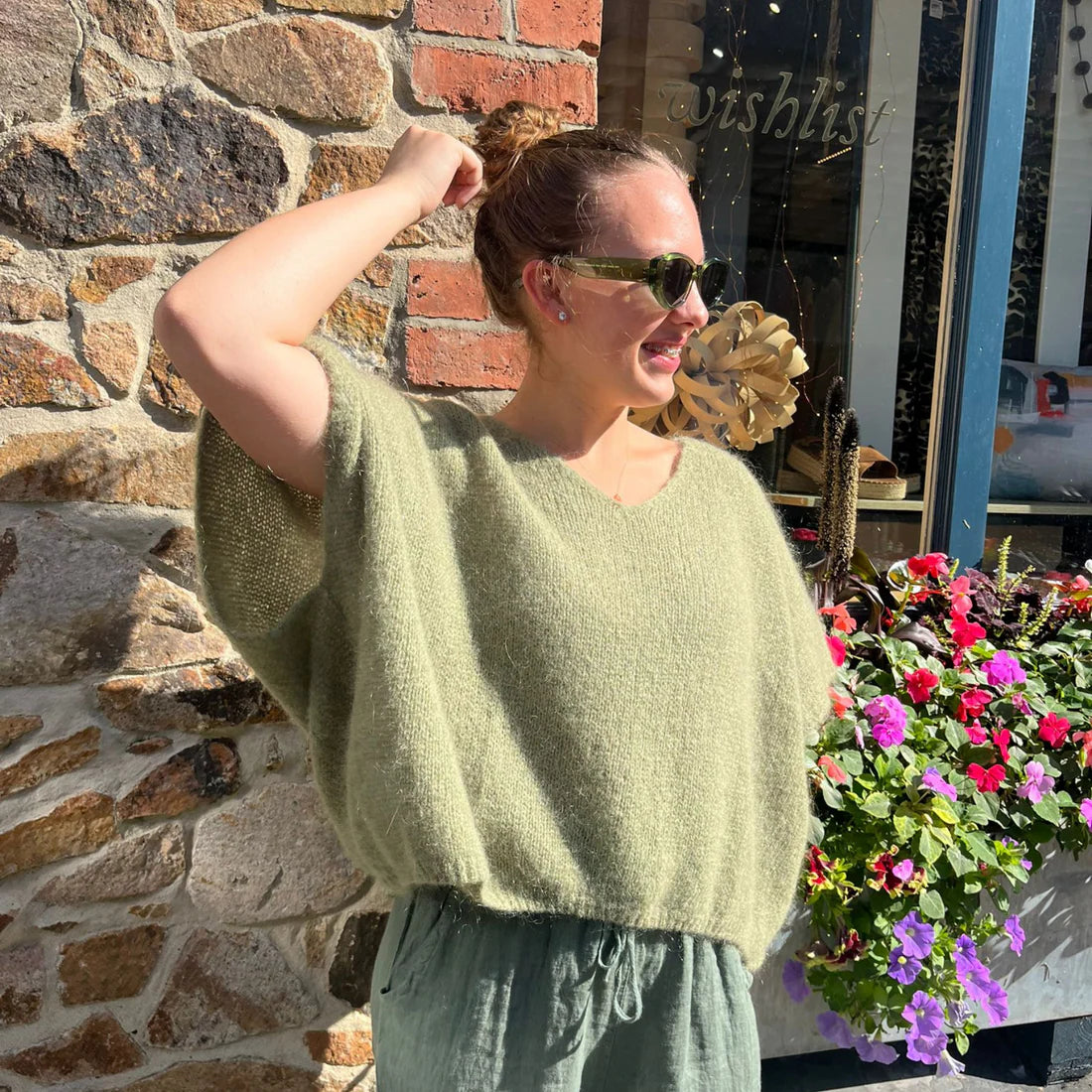 Mohair Drop Shoulder Tank Top - Pale Khaki