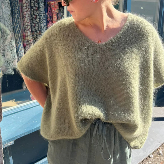 Mohair Drop Shoulder Tank Top - Pale Khaki