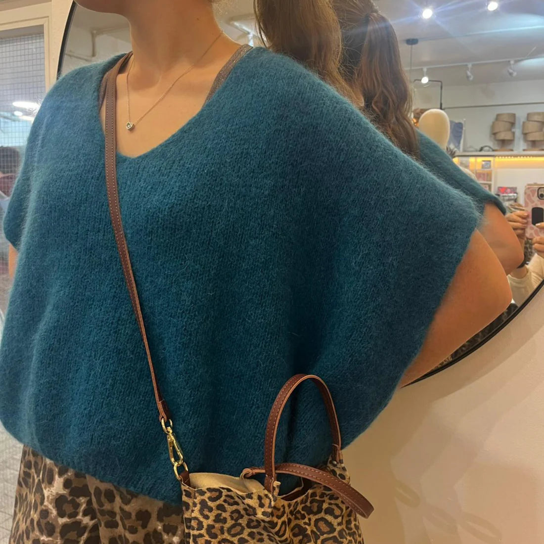 Drop Shoulder Mohair Blend Tank Top - Deep Teal