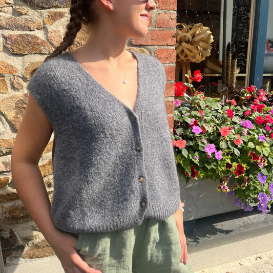 Erika Mohair Blend Button Vest - Grey