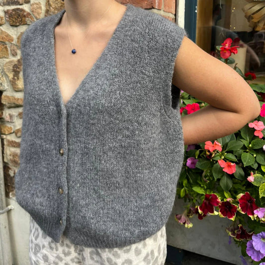 Erika Mohair Blend Button Vest - Grey