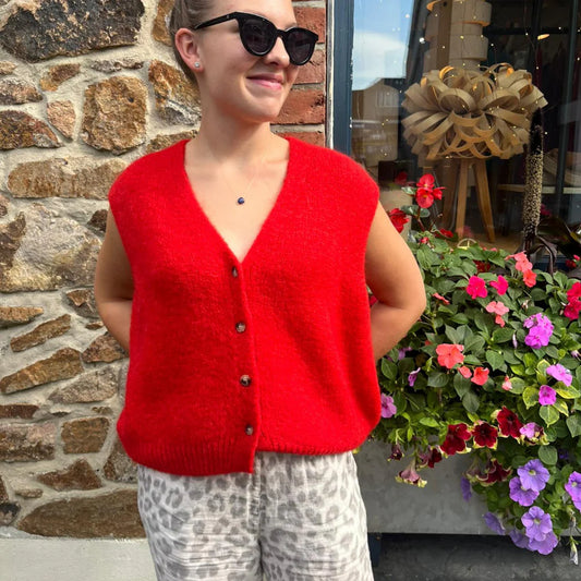 Erika Mohair Blend Button Vest - Red