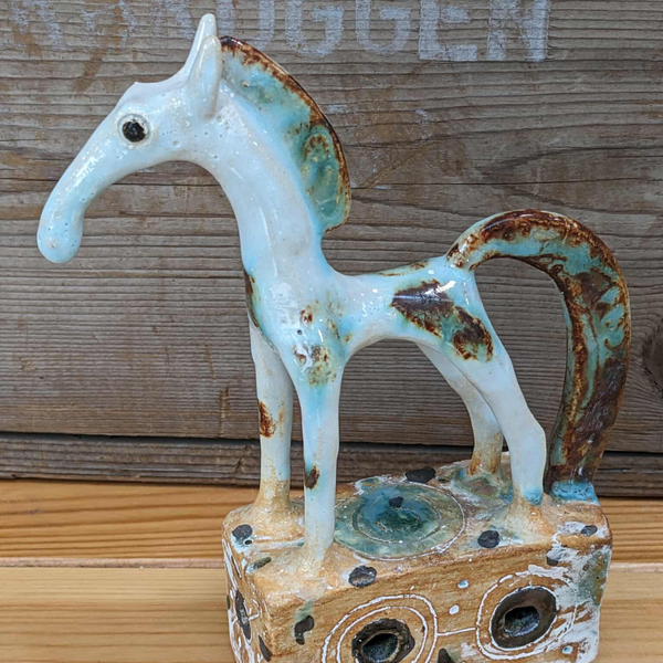 White Horse On Plinth With Cobalt Glaze - SS134