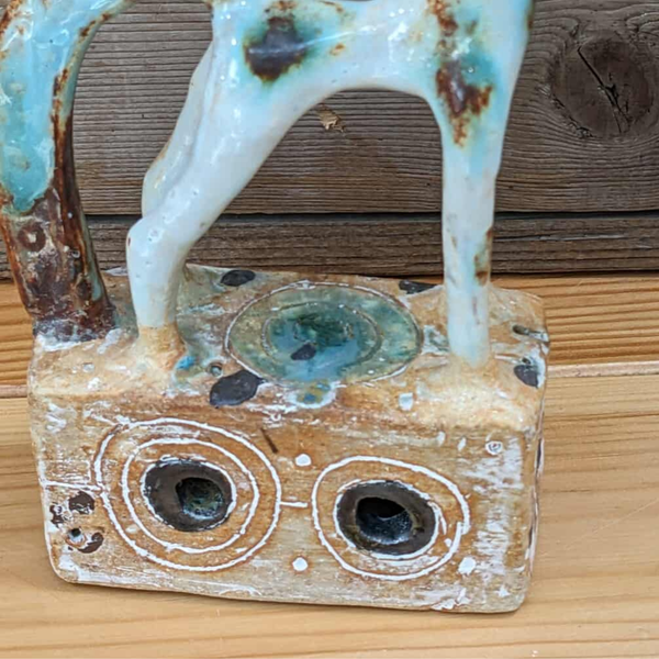 White Horse On Plinth With Cobalt Glaze - SS134