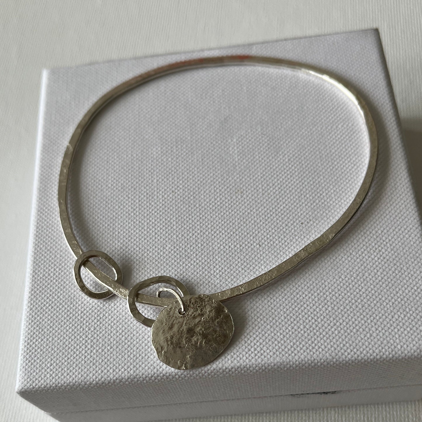 Recycled Silver Pebble Charm Bangle