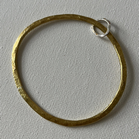 Hammered Brass Bangle with Oval Eco-Silver Charm