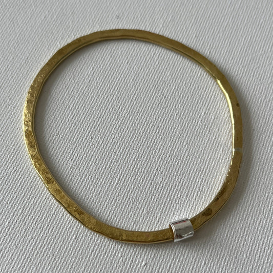 Hammered Brass Bangle with Silver Ripcurl Charm