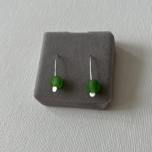 Simple Silver Glass Bead Earrings