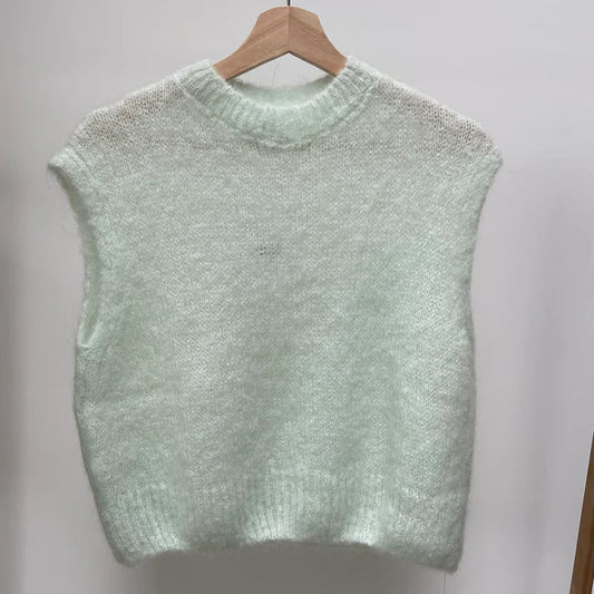 Monika Mohair Blend Crewneck Vest Top - Fresh Mint