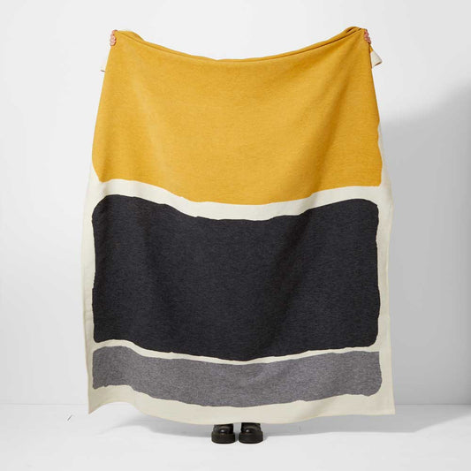 Ian Mankin Milton Cotton Throw - Charcoal & Ochre