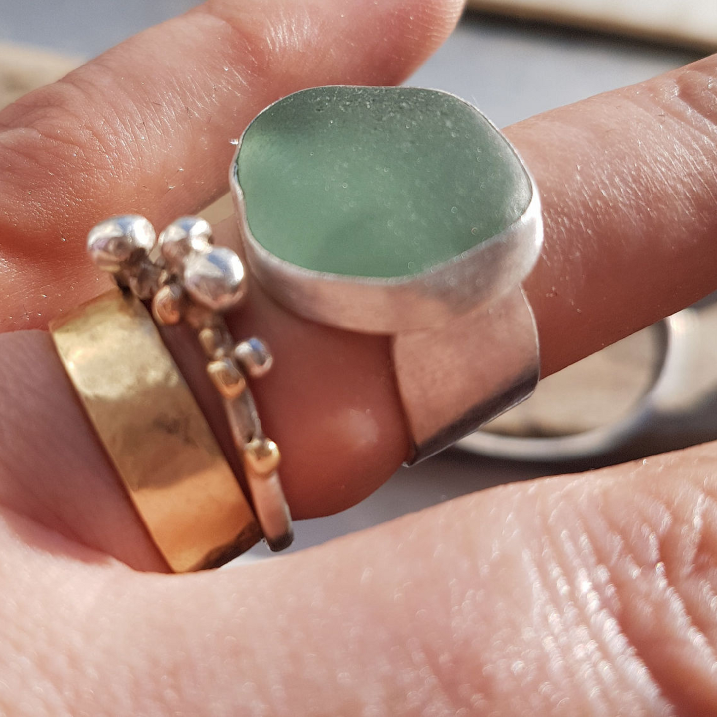 Sarah Drew X-Large Sea Glass Eco Silver Ring