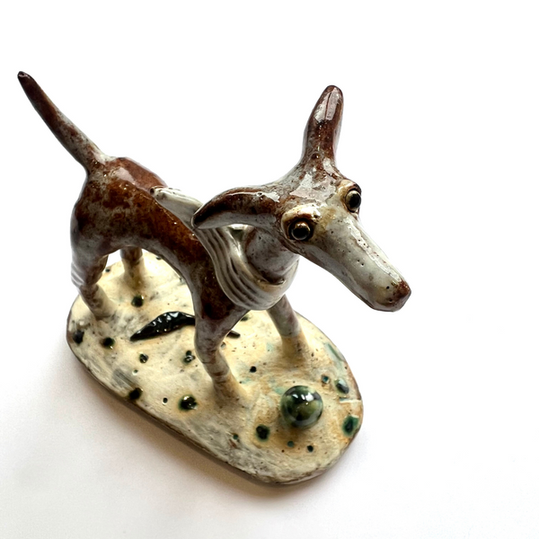 Shelagh Spear Little Brown Dog Standing With Ball -SS75