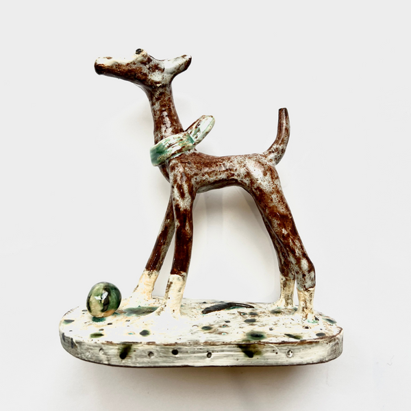 Shelagh Spear Little Brown Dog Standing With Ball -SS75