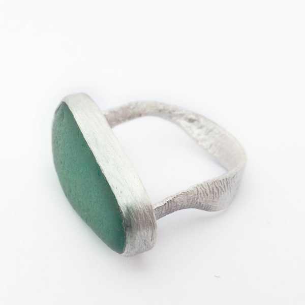 Sarah Drew Small Sea Glass Eco Silver Ring