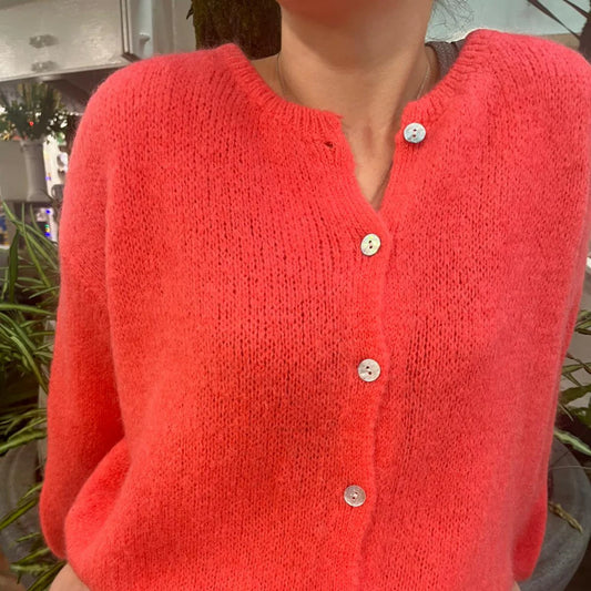 Button Through Mohair Cardigan - Coral