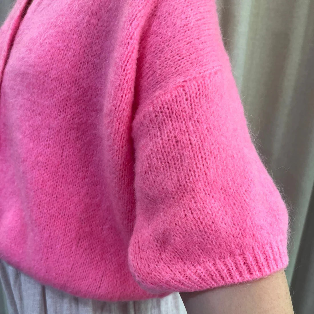 Cropped Sleeve Mohair Cardigan - Barbie Pink