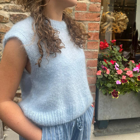 Monika Mohair Blend Crewneck Vest Top - Light Blue