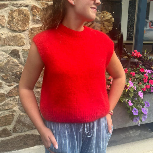 Monika Mohair Blend Crewneck Vest Top - Red