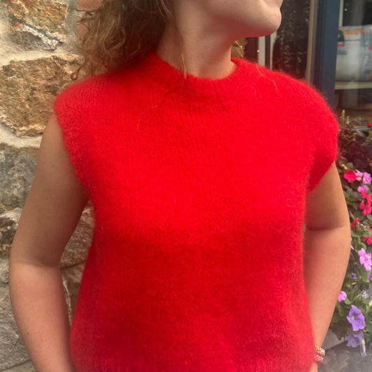 Monika Mohair Blend Crewneck Vest Top - Red