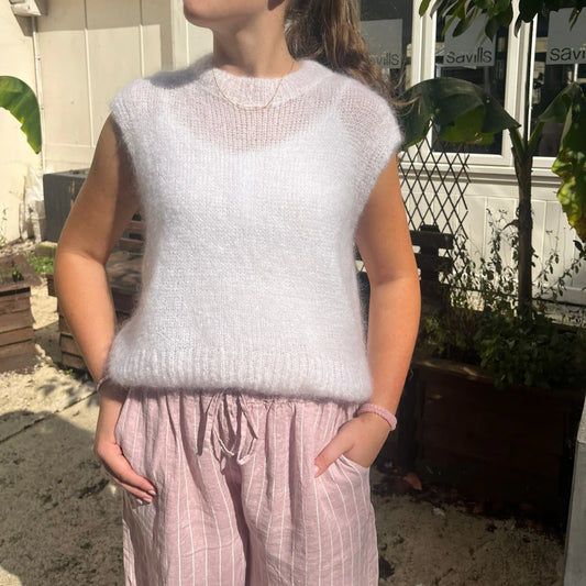 Monika Mohair Blend Crewneck Vest Top - White