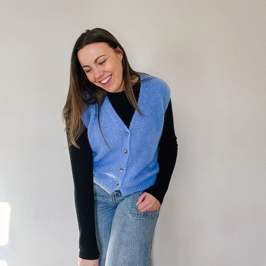 Erika Mohair Blend Button Vest - Cornflower Blue