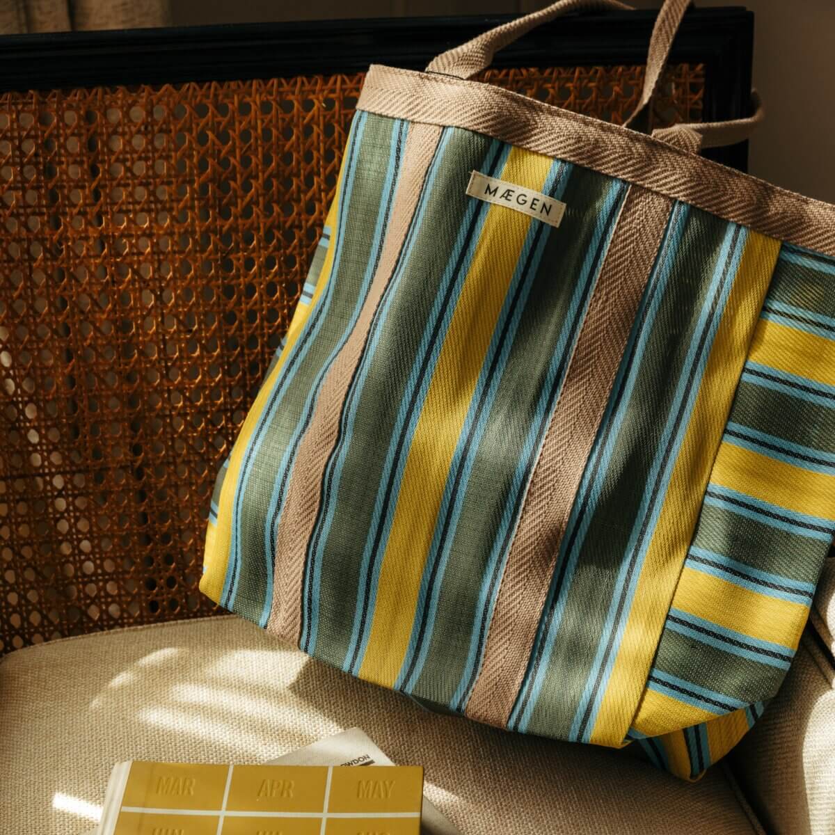 MÆGEN Everywhere Tote Bag - Choc/Mustard/Olive Stripe